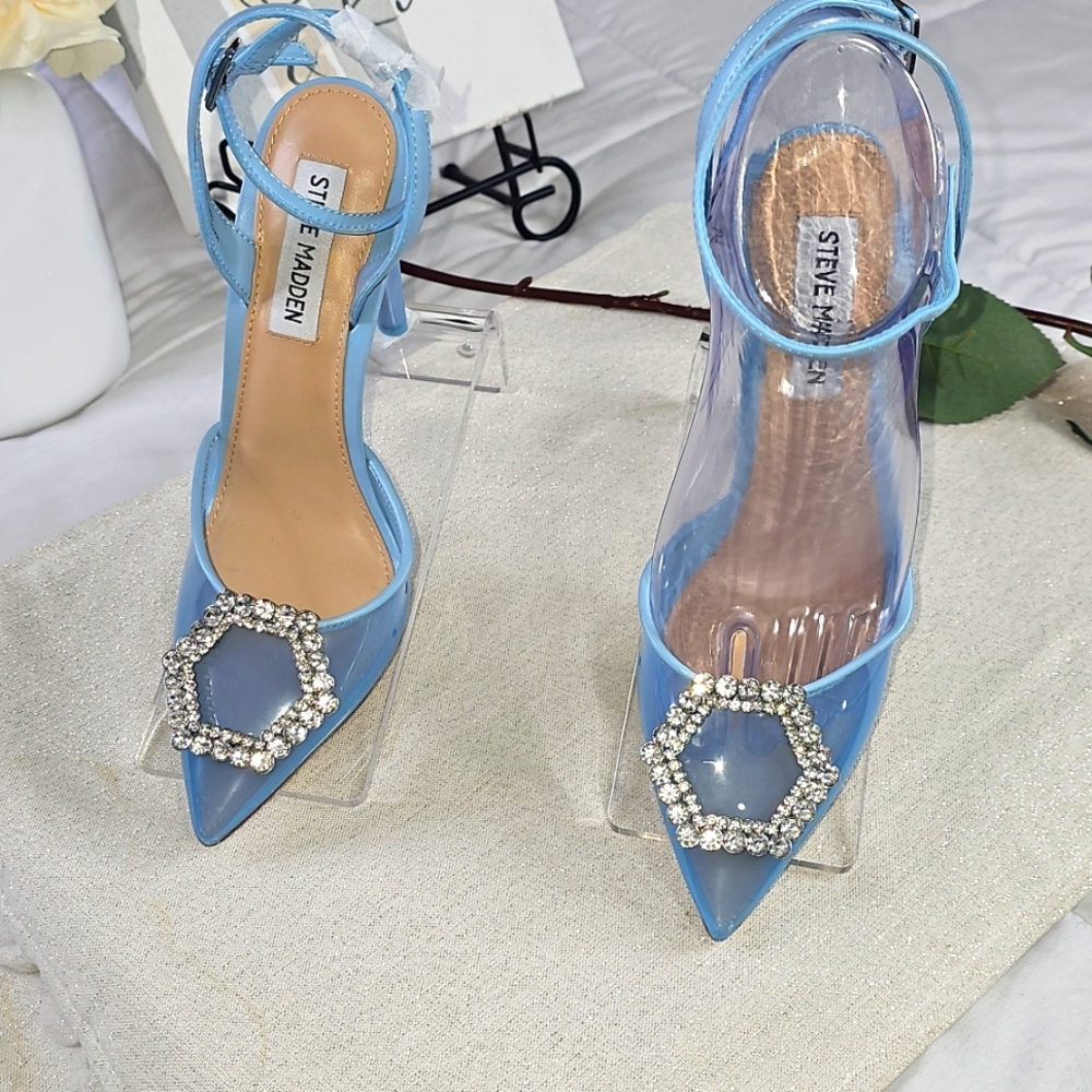 Blue Transparent Stilettos Heels Elegant Wear Office Wear Career Wedding - Picture 11 of 16